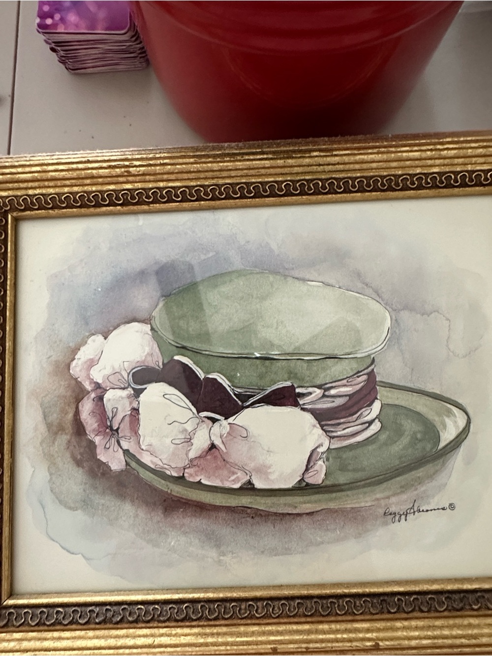 Set of 6 Framed Vintage Vibe Fashion Watercolor Prints - Pastel Pink & Green - Picture 5 of 7